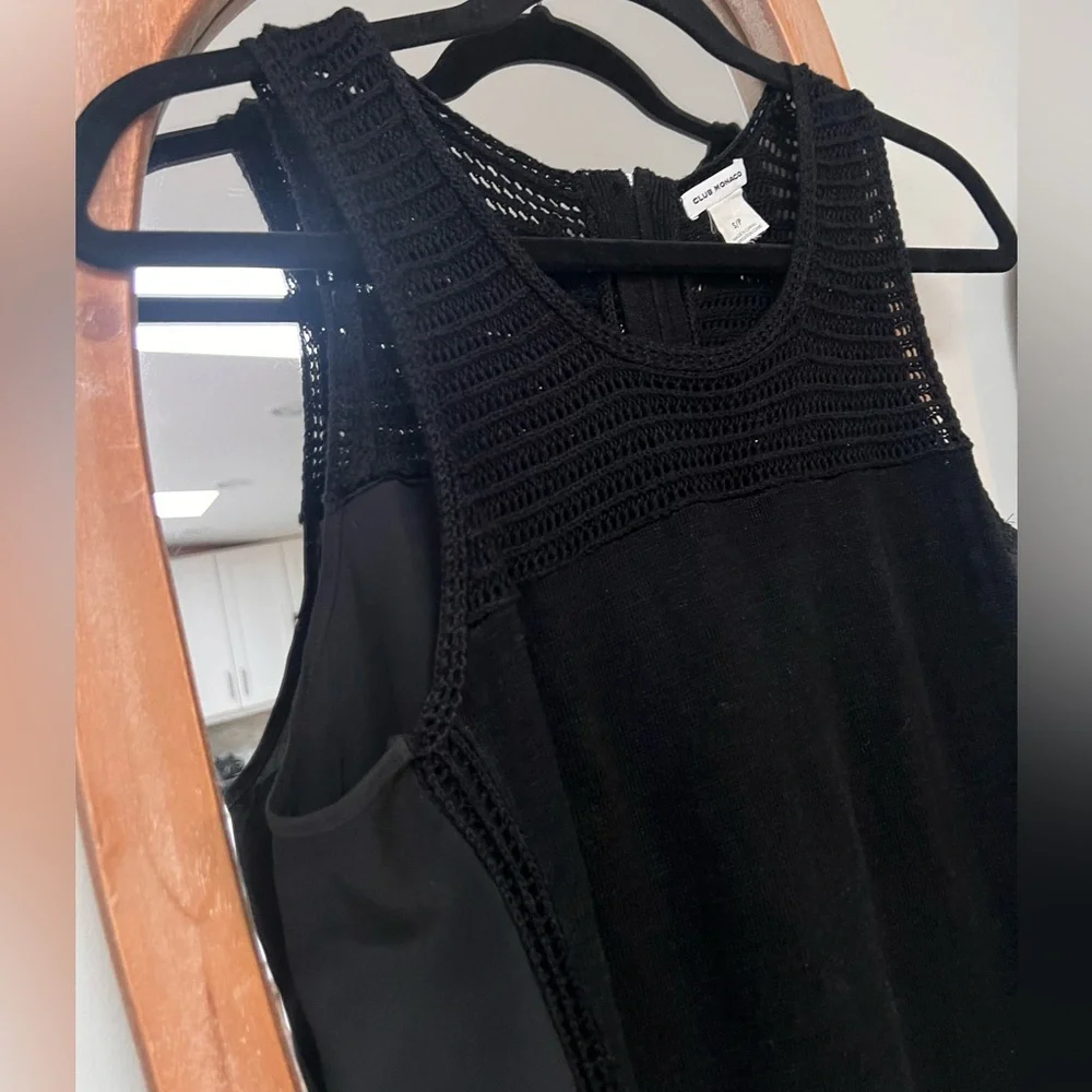 Club Monaco Black Linen Blend Crochet Detail Tank Top - Picture 5 of 8